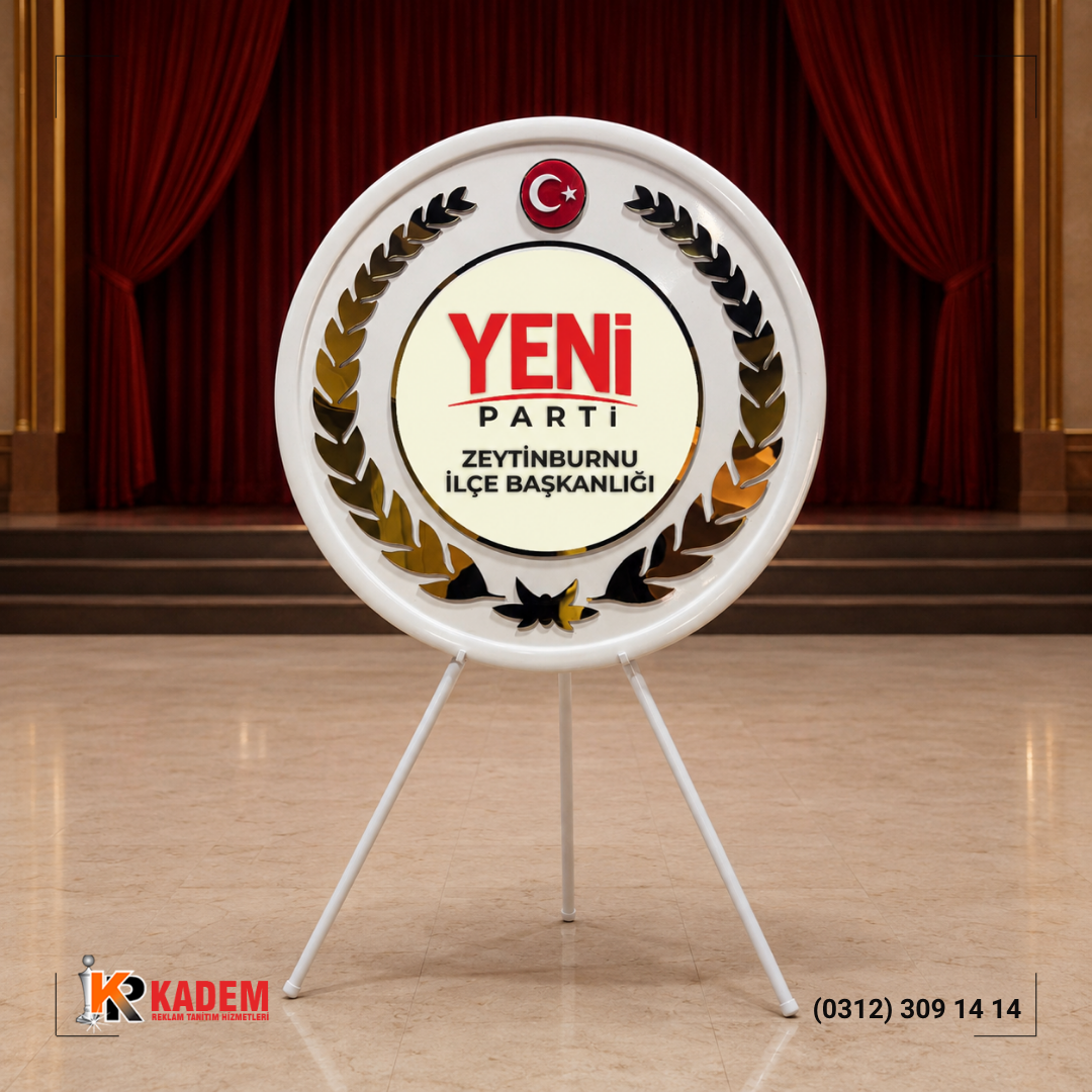 Yeni Parti Zeytinburnu İlçe Başkanlığı siyah ve altın yapraklı metal tören çelengi