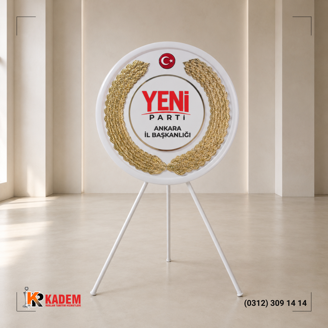 Yeni Parti Ankara İl Başkanlığı altın yapraklı metal tören çelengi